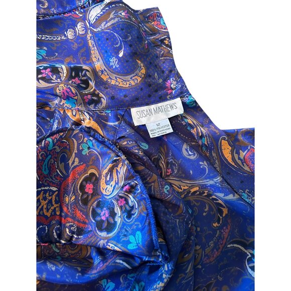 Vintage Susan Mathews Novelty Print Mock Neck Blouse 12 - Picture 5 of 7